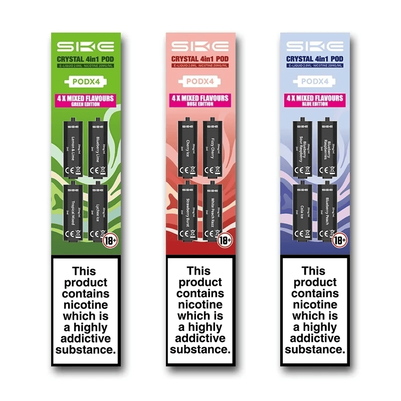 SKE Crystal 4in1 Prefilled Pods displayed in packaging